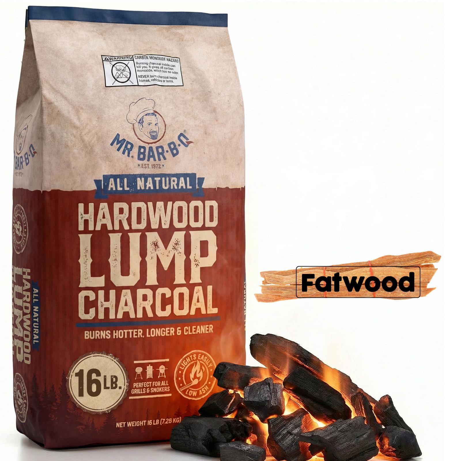 Mr. Bar-B-Q front packaging showing 20 lb bag for easy storage and use