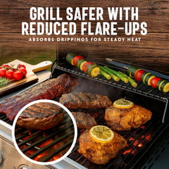 THE FRYOILSAVER COMPANY lava rocks installed over grill burners to reduce flare-ups