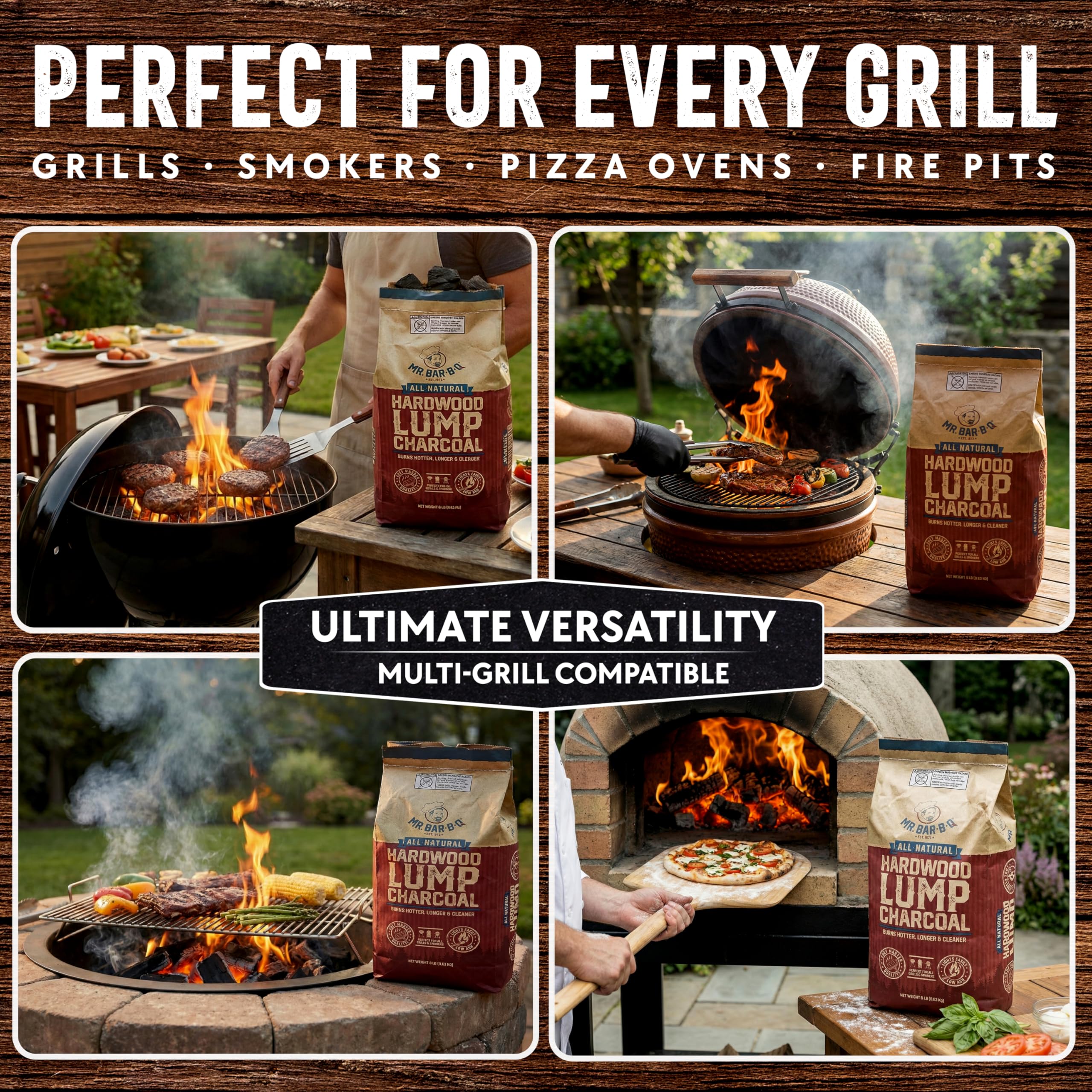 Mr. Bar-B-Q burning in kamado grill demonstrating steady high heat
