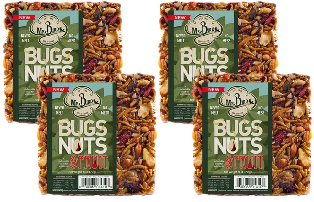 Mr. Bird seed cake front packaging showing product and neat feeder fit benefit