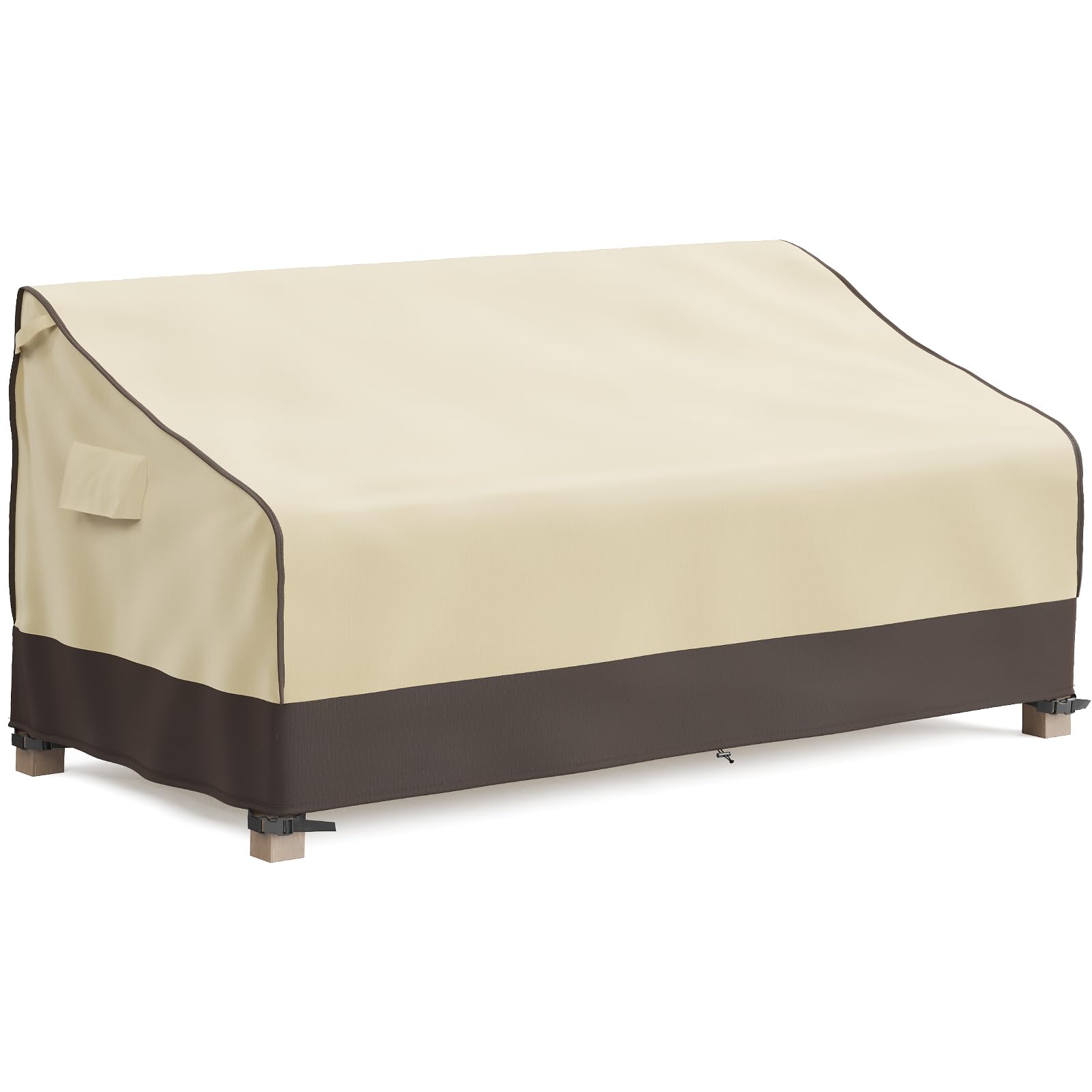MR. COVER front view showing full 80 inch cover protecting sofa