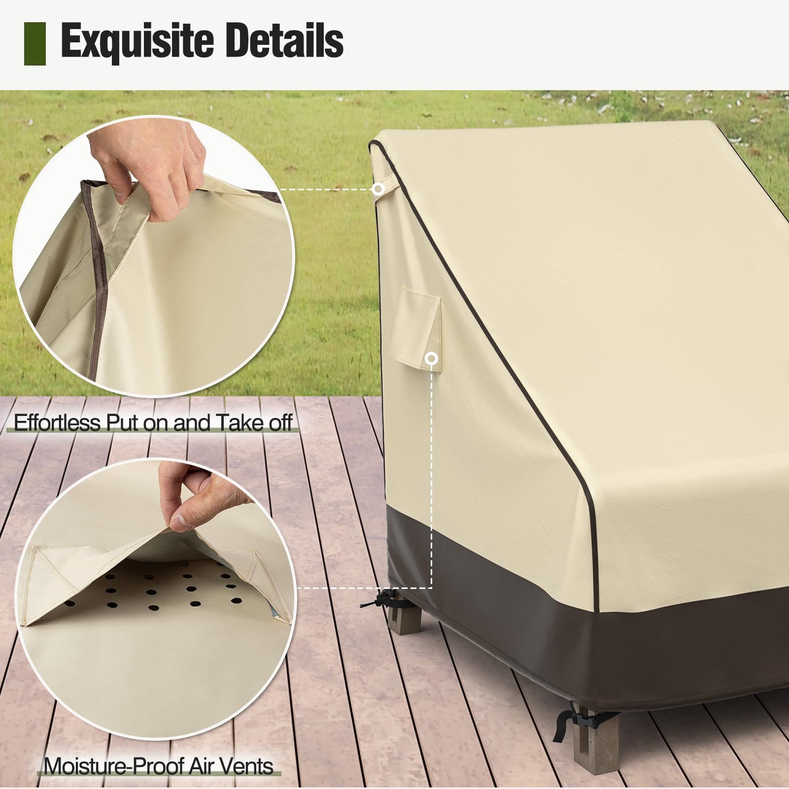 MR. COVER on a backyard lounge chair demonstrating waterproof coverage