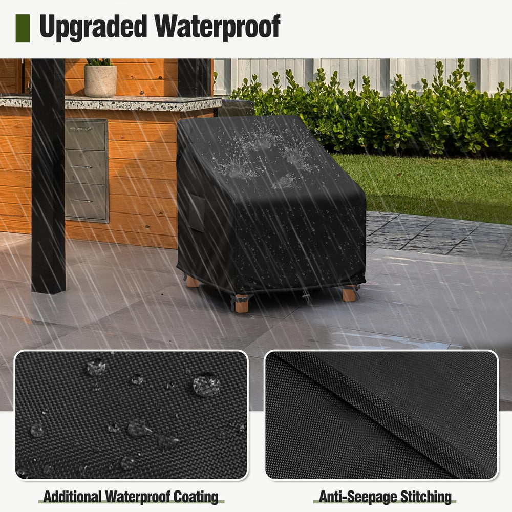 MR. COVER fitted on a rocking chair showing rain protection in use