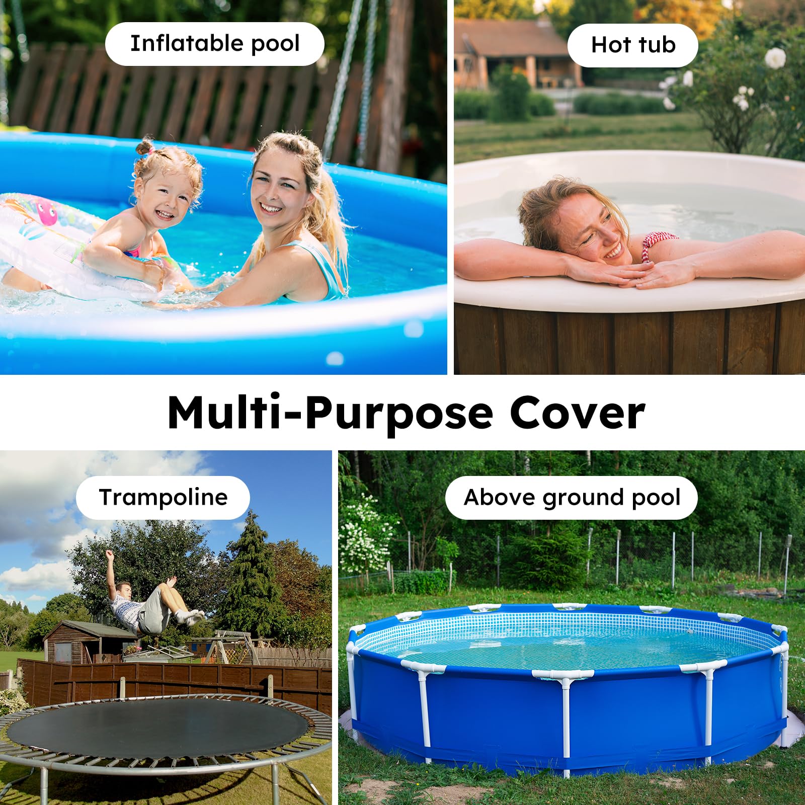 MR. COVER on backyard pool in sunlight showing insulated, tidy pool appearance