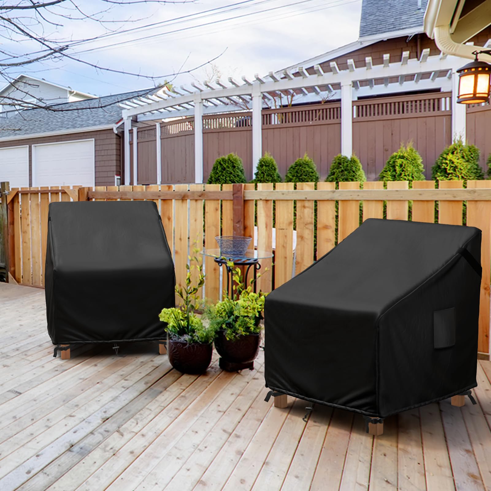 MR. COVER outdoor patio scene with covered chairs showing low-maintenance look