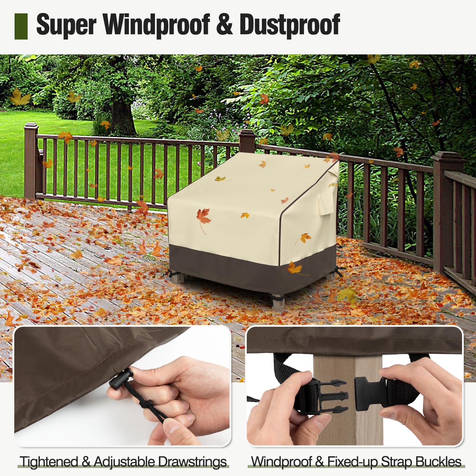 MR. COVER cover on chair showing scale and recommended fit dimensions