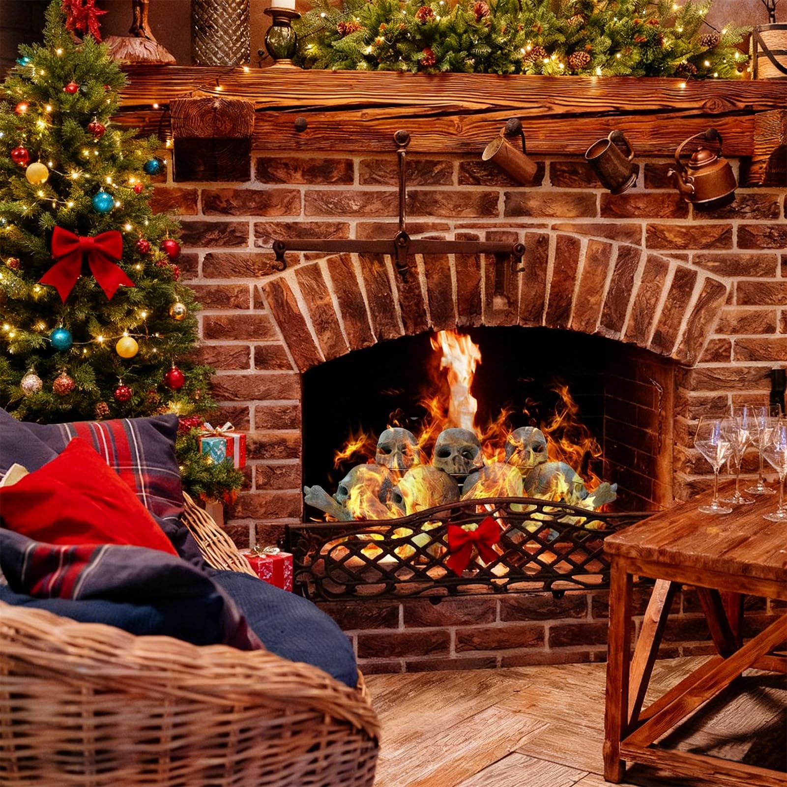MrGas Log used in outdoor Halloween scene creating atmospheric lighting