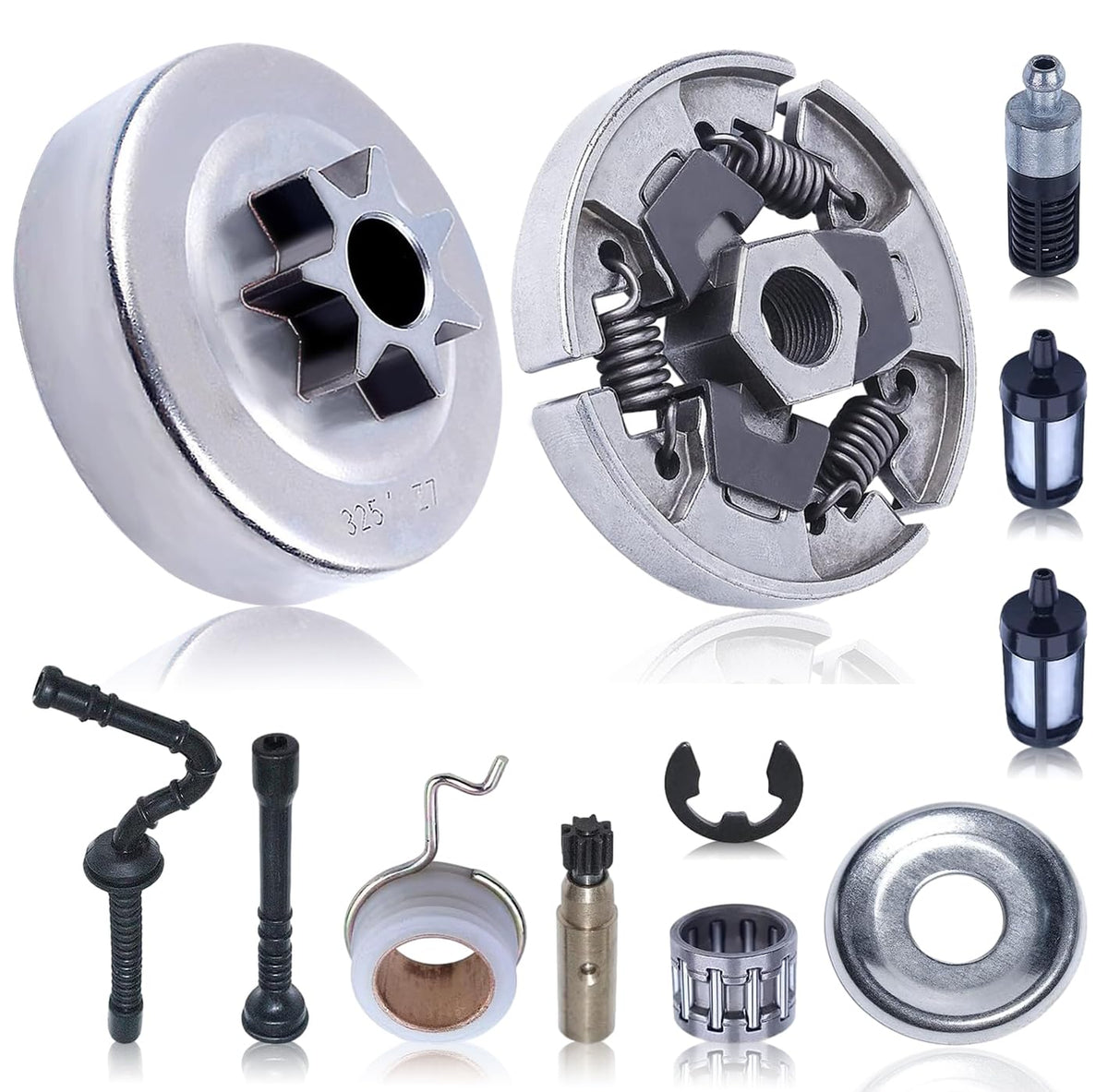 Mtanlo front view of .325" 7T clutch drum restoring chain drive