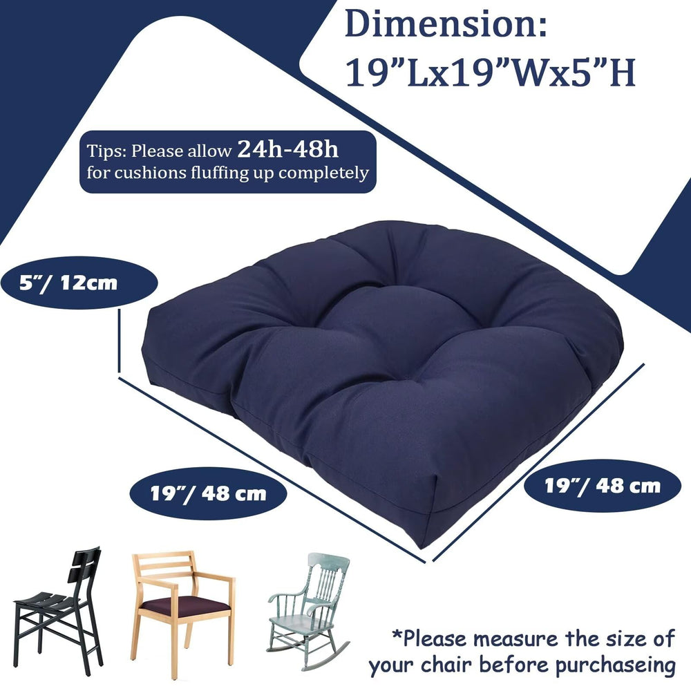MTMR scale comparison on chair demonstrating 19x19 size fit for standard patio furniture and easy replacement