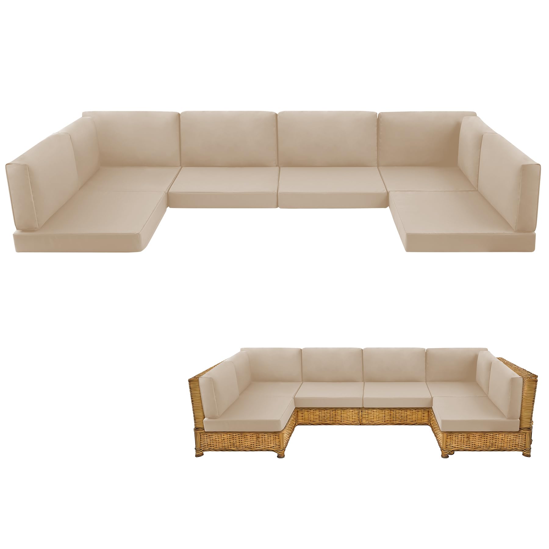 MuaMelop full 14-piece beige set front view showing cohesive seating and quick refresh benefit