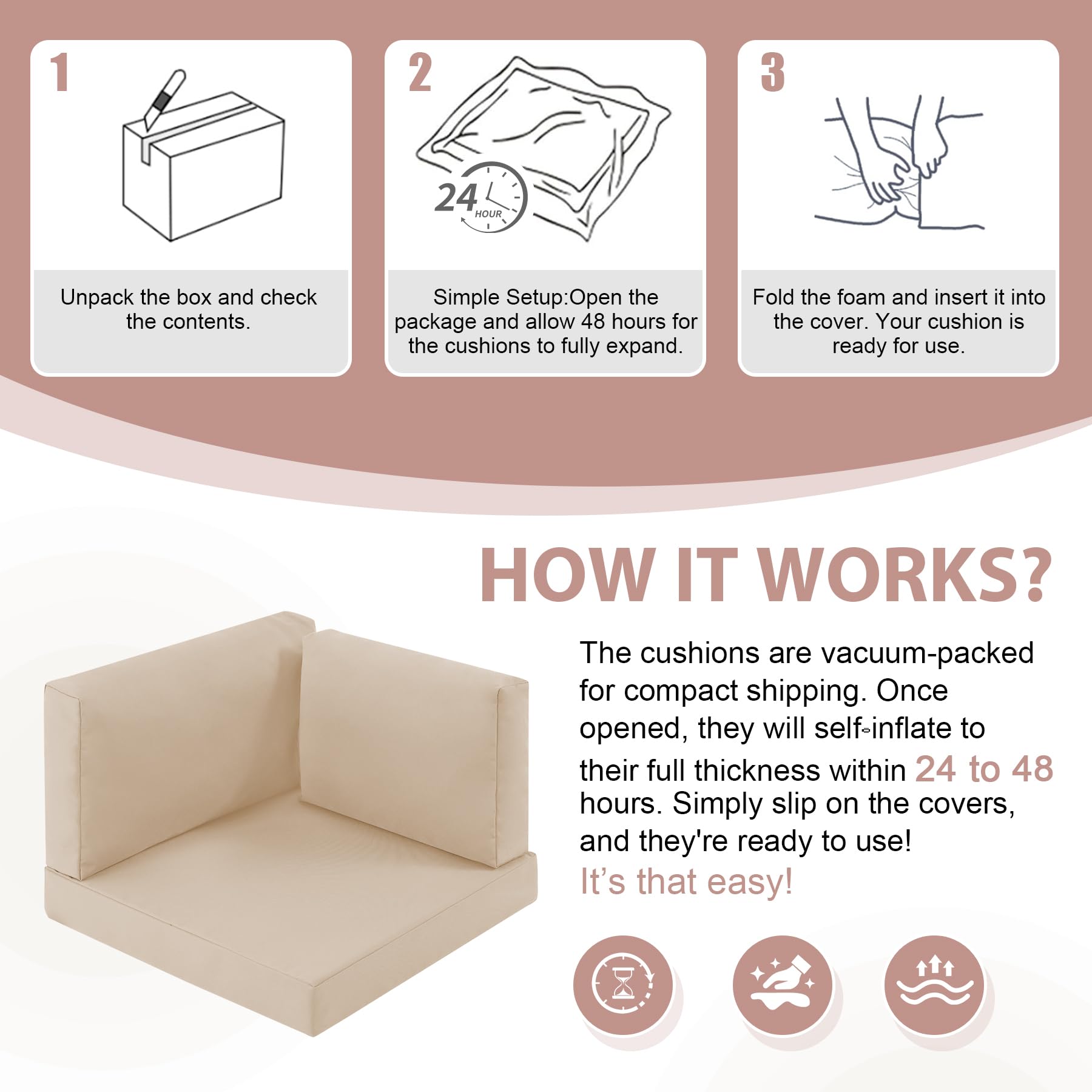 MuaMelop styled on patio sectional illustrating upgraded look and weather-ready fabric