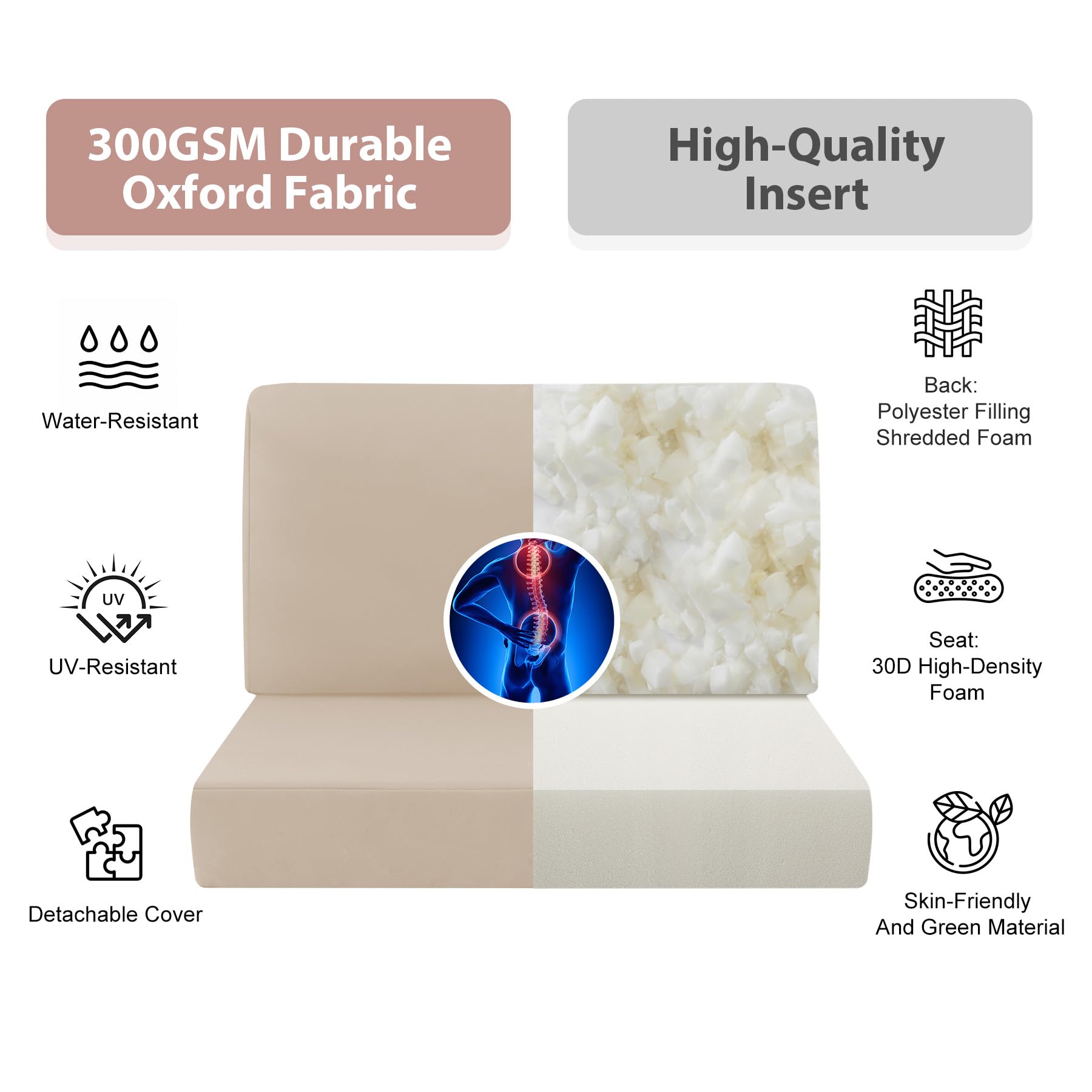 MuaMelop underside detail with non-slip silicone dots and ties to keep cushions secure