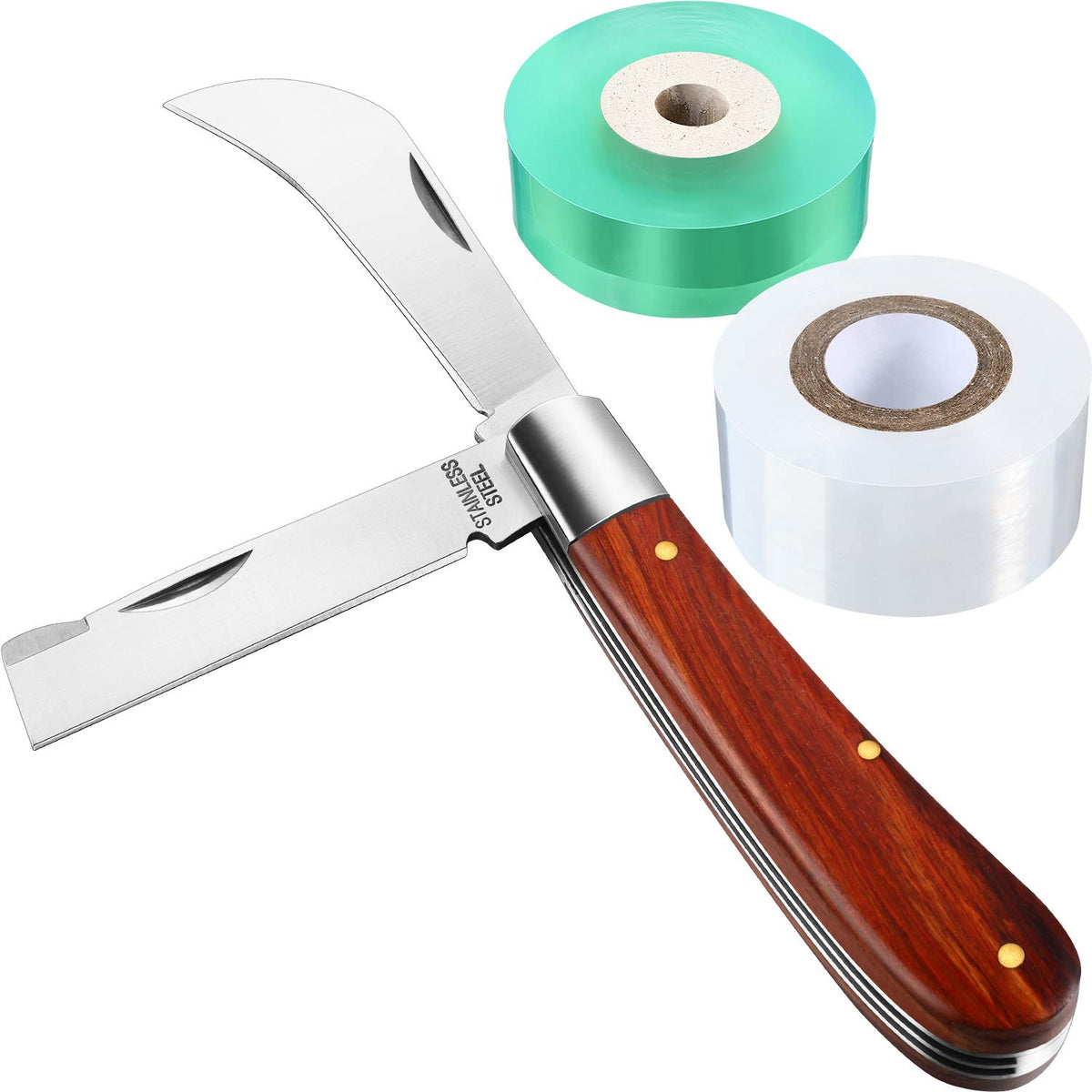 Mudder grafting knife front view showing blades and handle for precise cuts