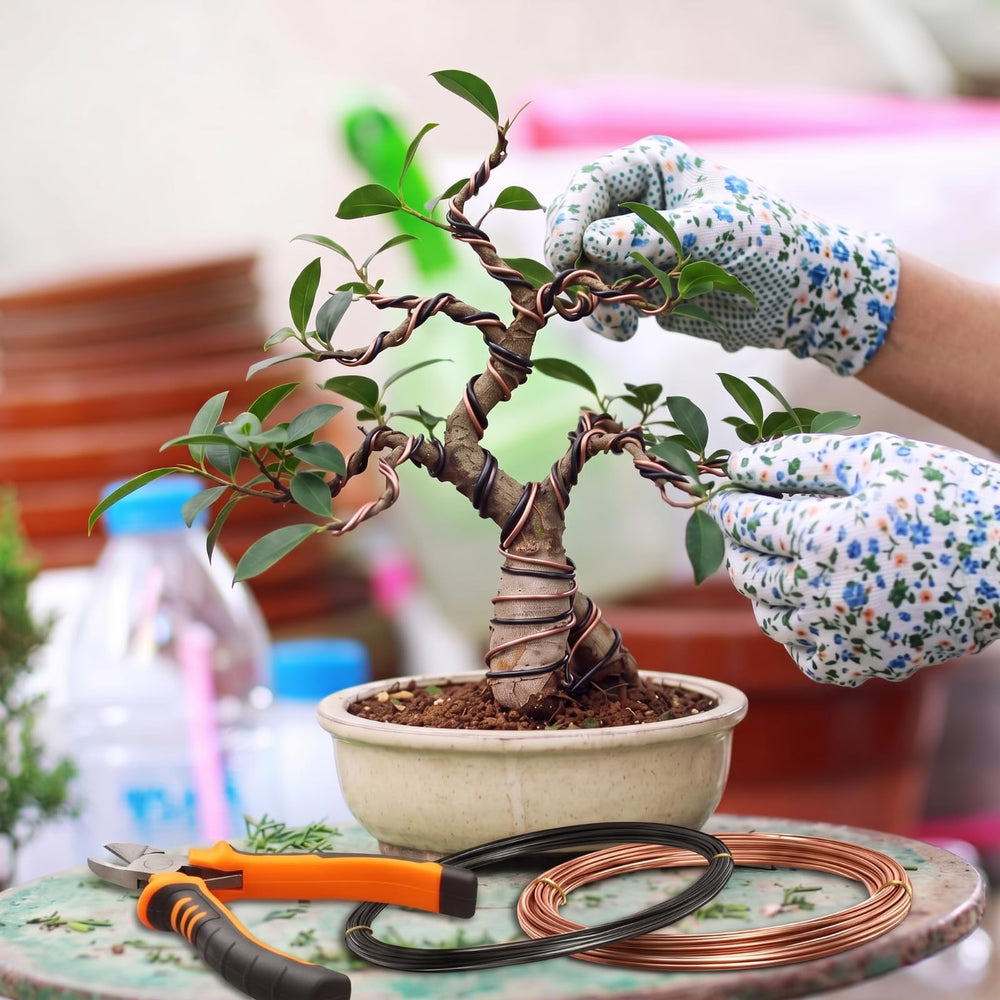 Mudder wire in use wrapping a bonsai branch to demonstrate controlled shaping benefits