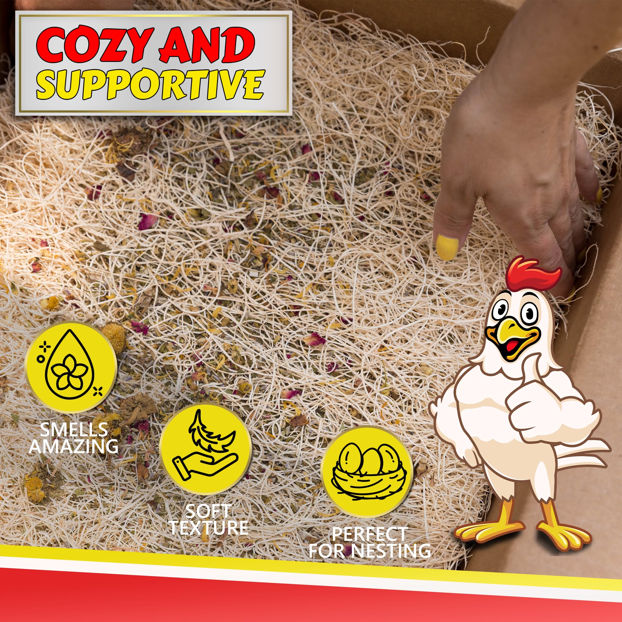 My Favorite Chicken aromatic herb blend visible in pad for fresh nest scent
