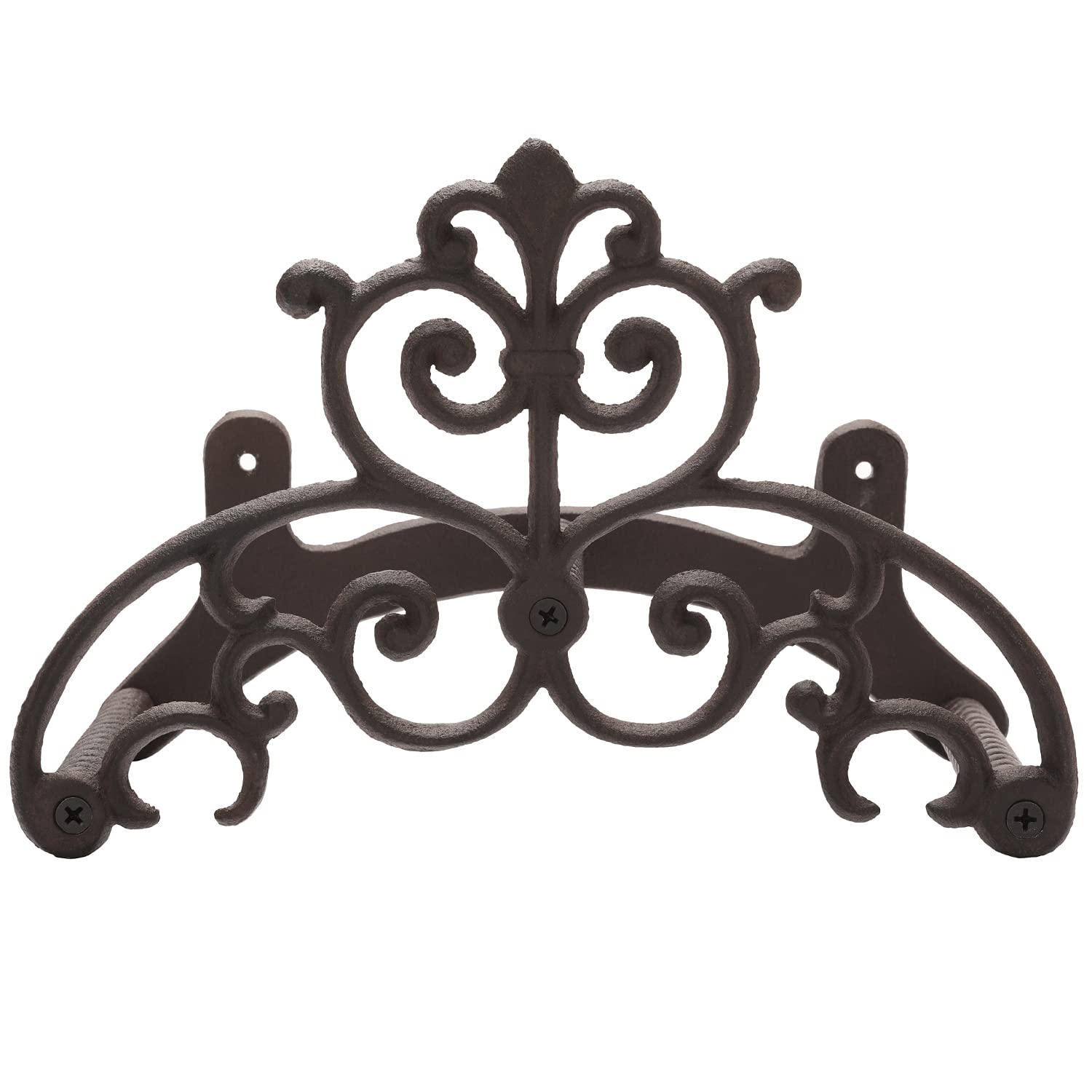 MyGift front view of brown cast iron hose hanger showing sturdy storage benefit