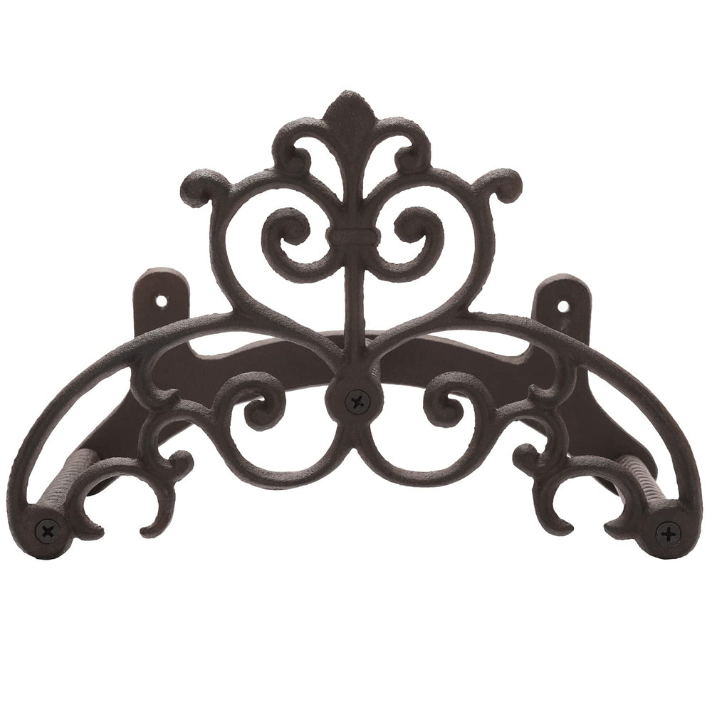 MyGift front view of brown cast iron hose hanger showing sturdy storage benefit
