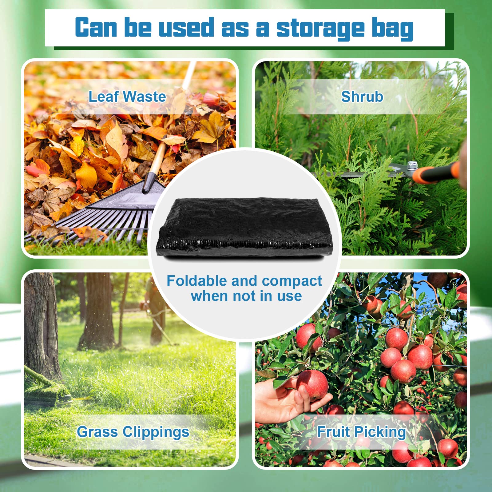 MyLifeUNIT bag next to rake to show 34-gallon scale and practical size
