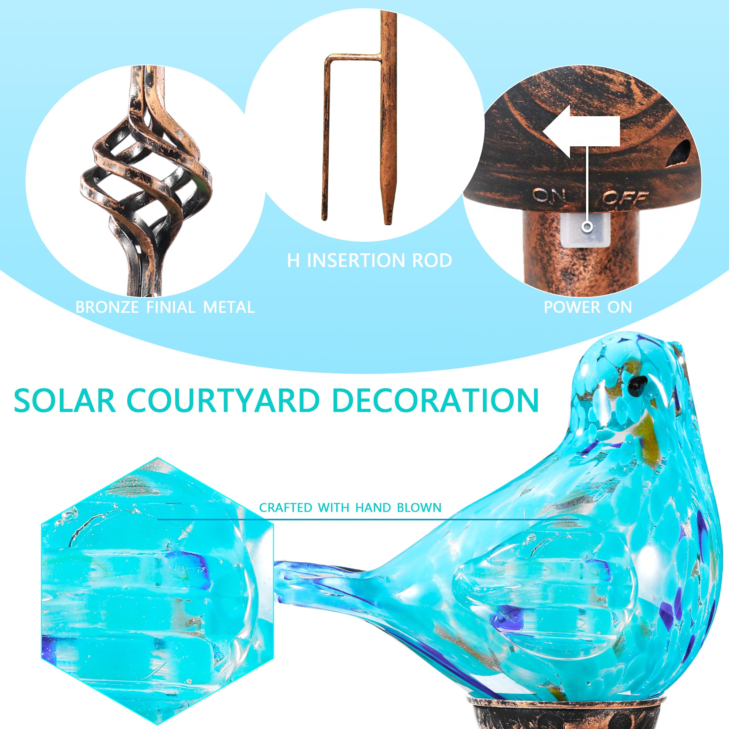Naboher close-up of hand-blown glass bird highlighting artisan detail and color