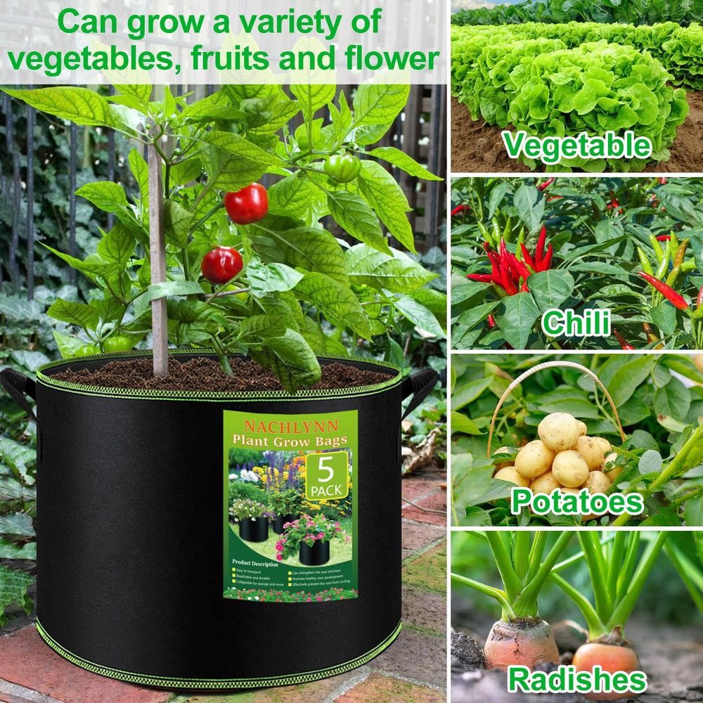 NACHLYNN patio garden setup with multiple bags demonstrating compact container gardening solution