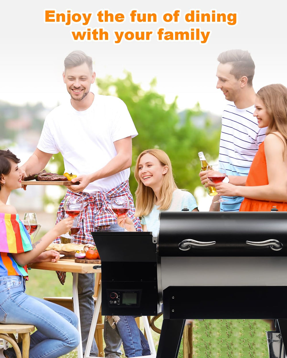 Nahntaipy lifestyle shot on a pellet grill showing reliable temperature feedback during smoking