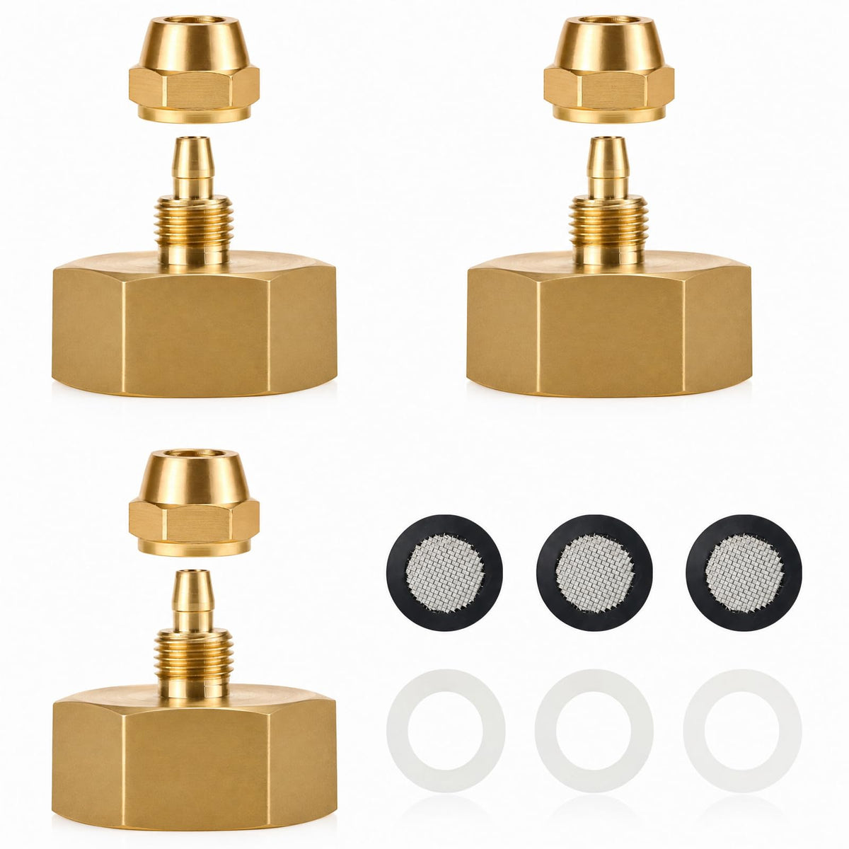 Napredak adapter front view showing brass finish and inlet for durable connection