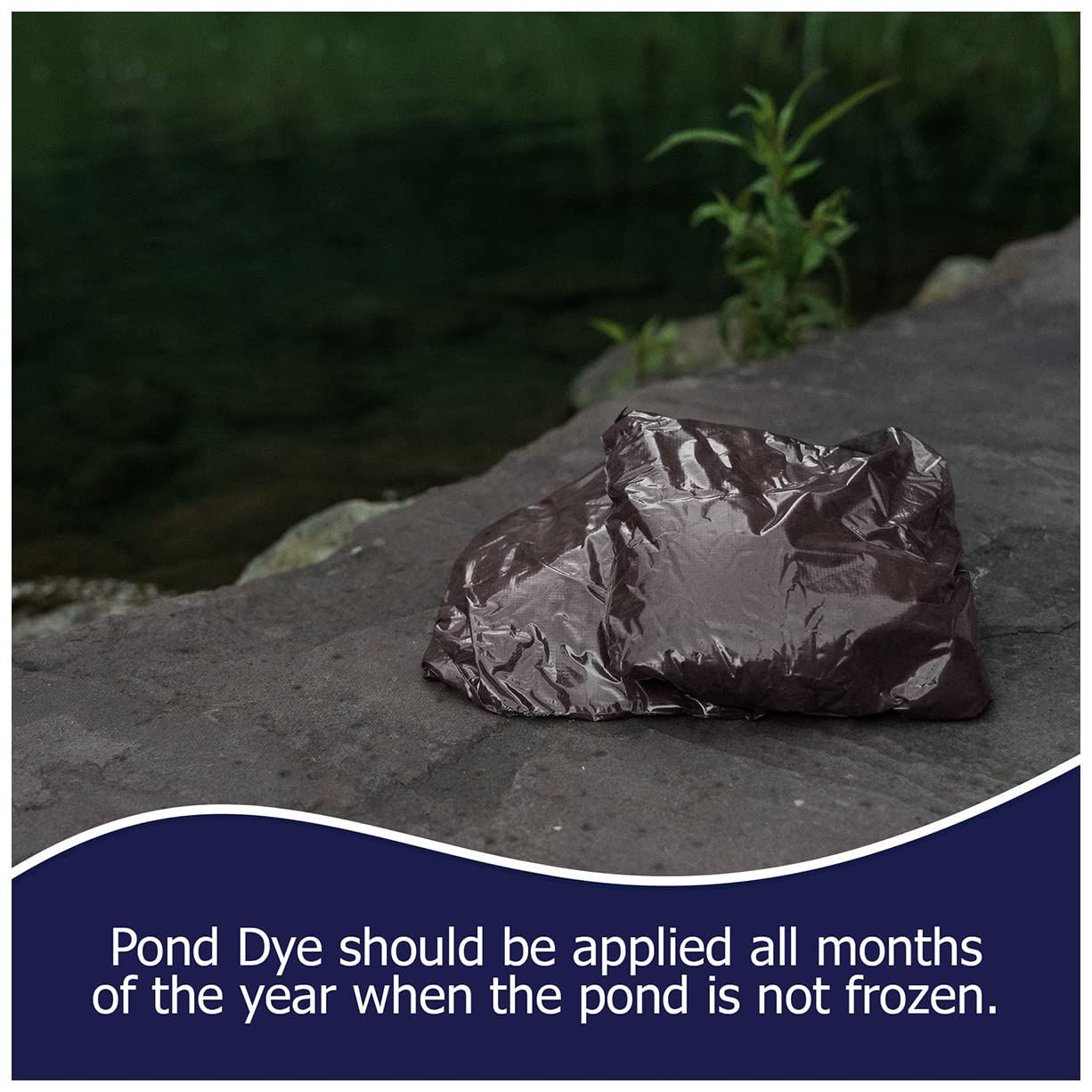 Packet beside a ruler for scale showing Natural Waterscapes compact, easy-to-store benefit