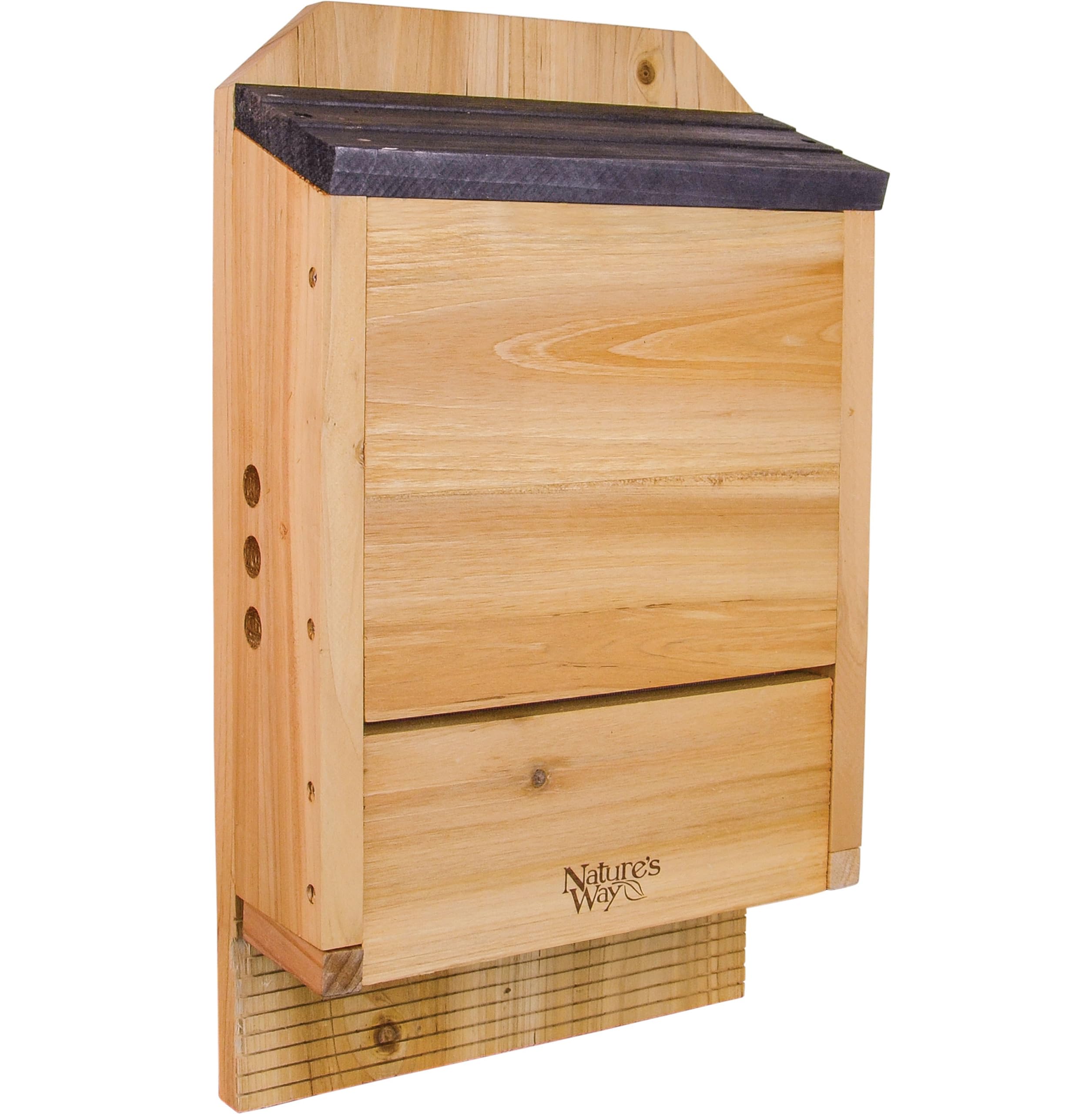 Nature's Way front view of cedar bat house showing weather-resistant design