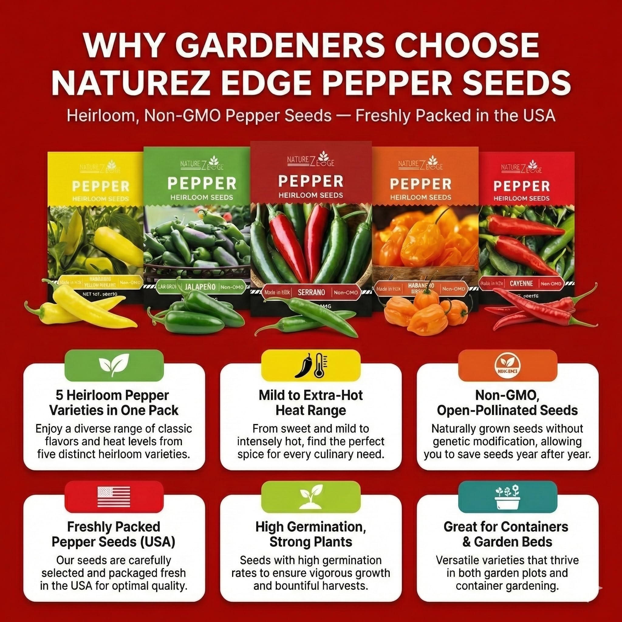 NatureZ Edge seed count size comparison showing 40-50 seeds per variety