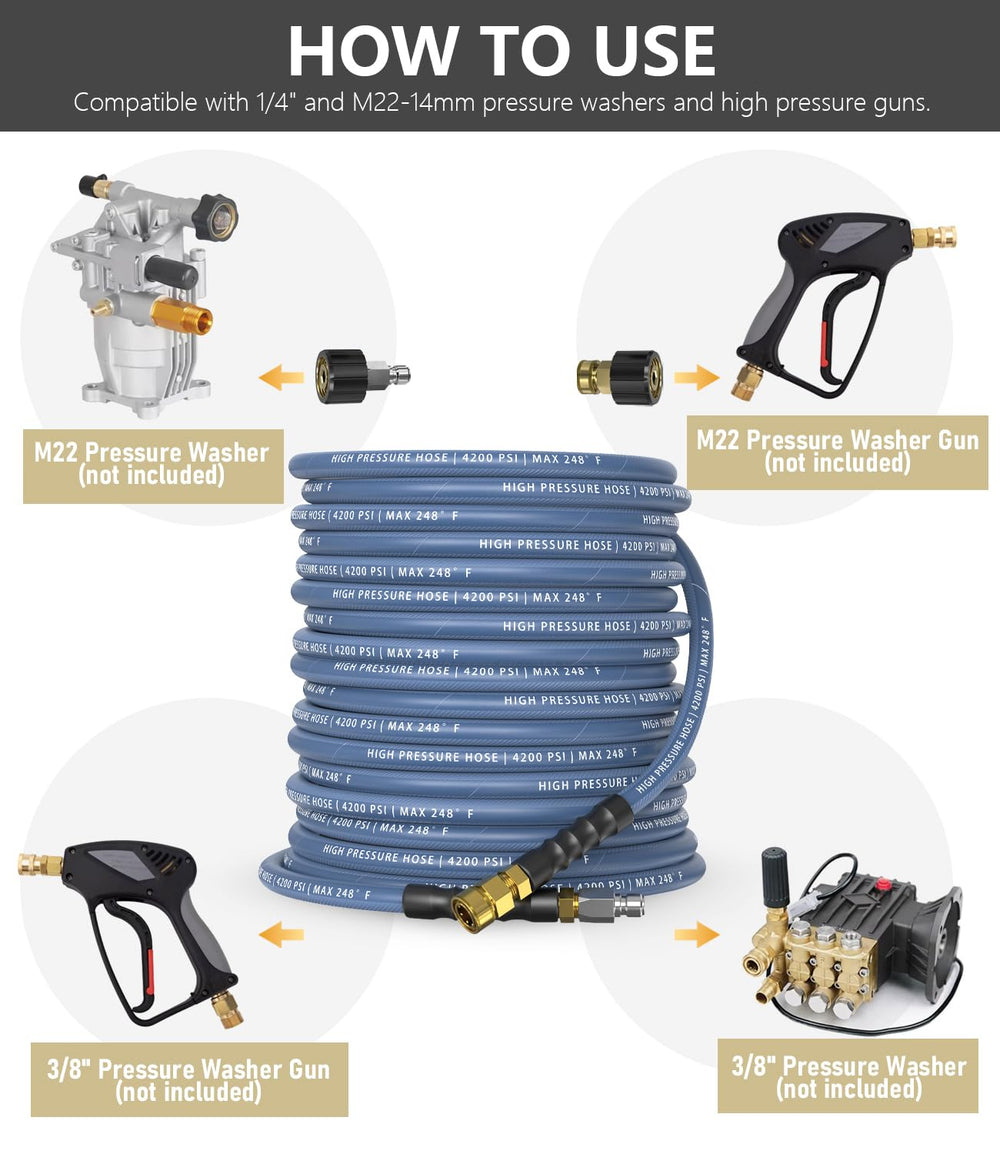 NAVOHEVEN hose beside ruler showing 50ft scale and length advantage