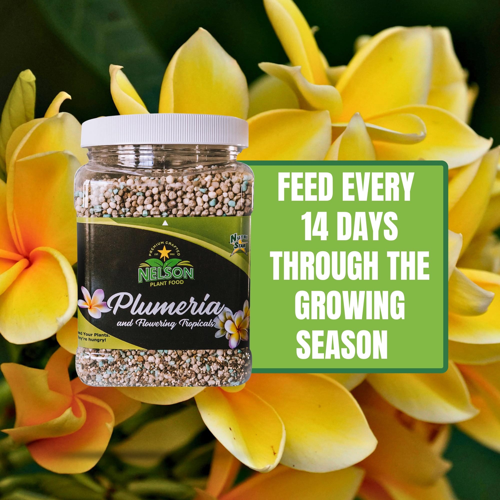 Nelson NutriStar spread in a tropical landscape bed supporting multiple flowering plants