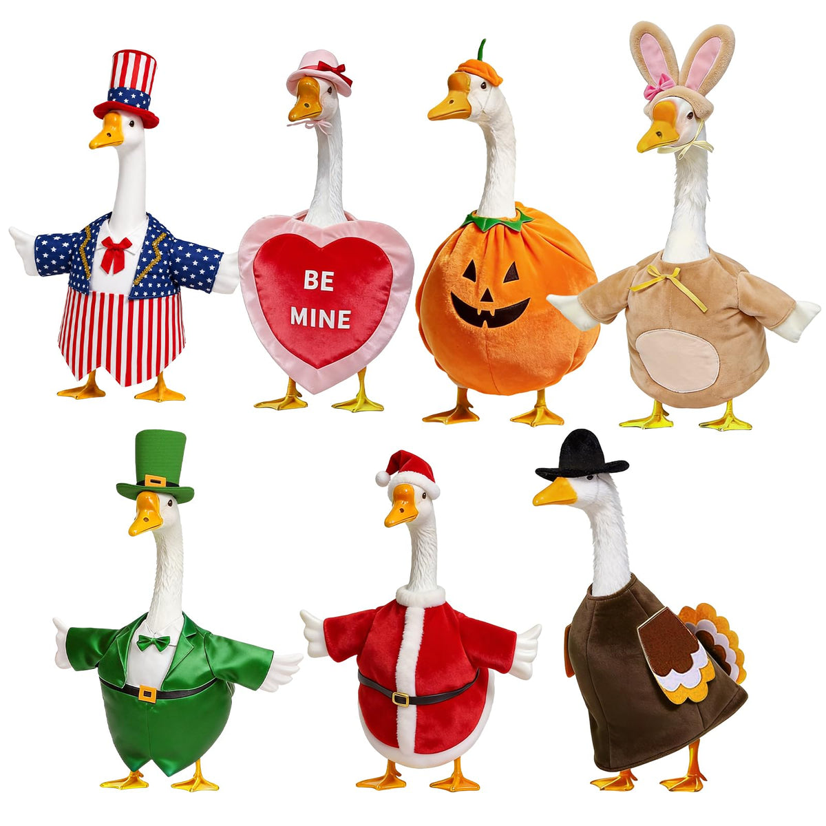 Nesfanchu front packaging of seven holiday goose outfits showing complete set and benefits