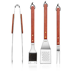 New Star Foodservice front view of 4-piece set showing professional stainless tools and hanging straps