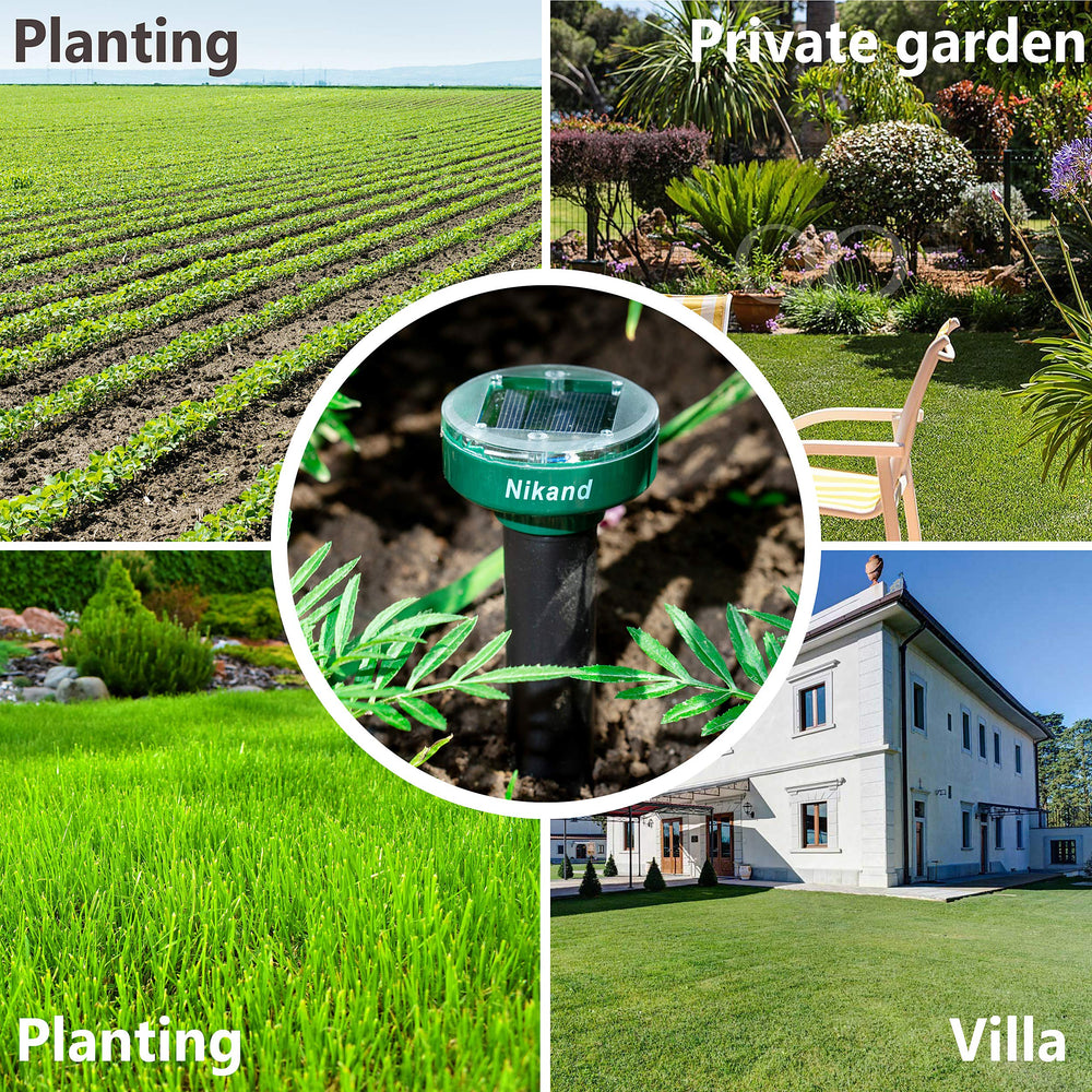 NIKAND installed in lawn near mole mound for effective soil vibration coverage