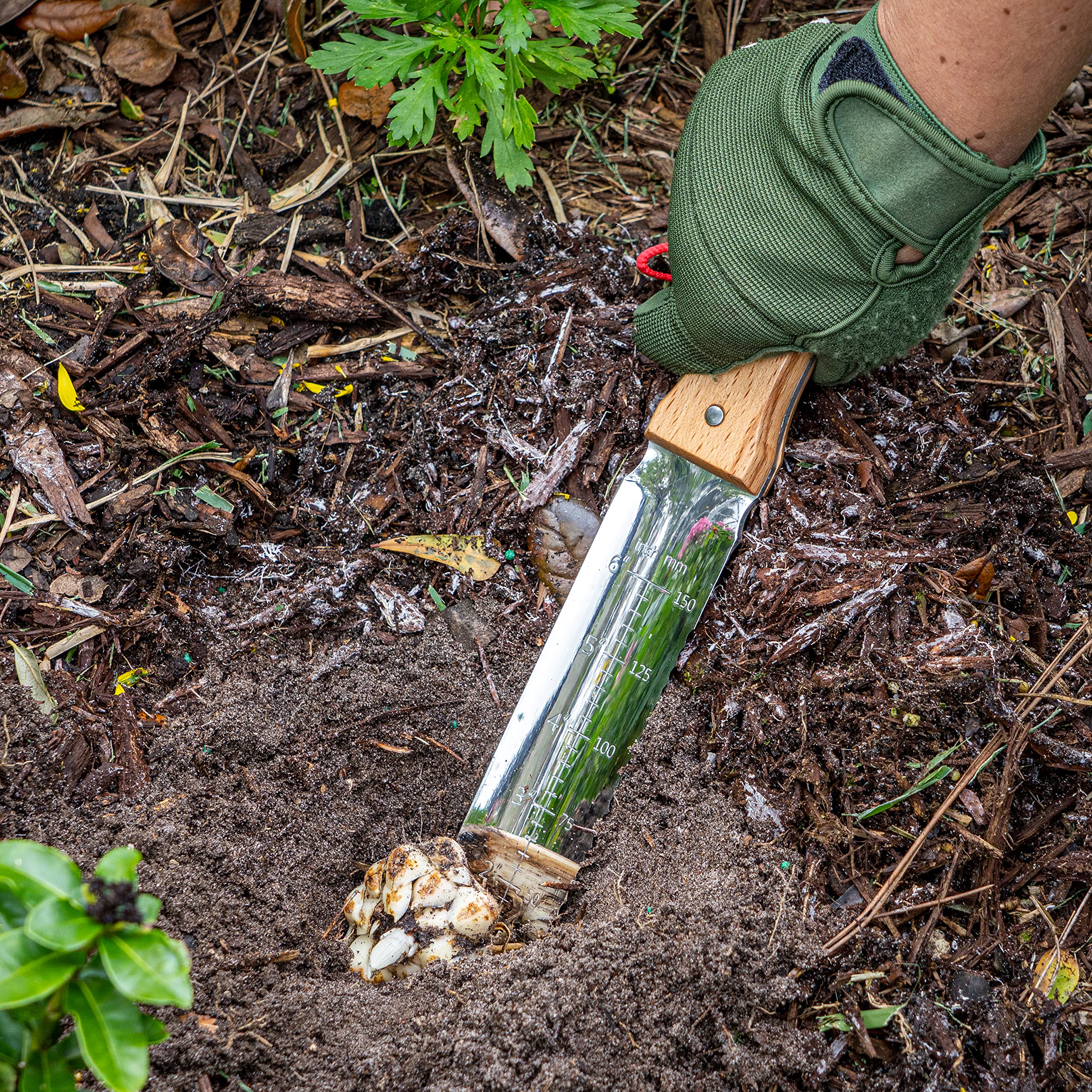 nisaku hori-hori in garden use demonstrating digging and planting benefits
