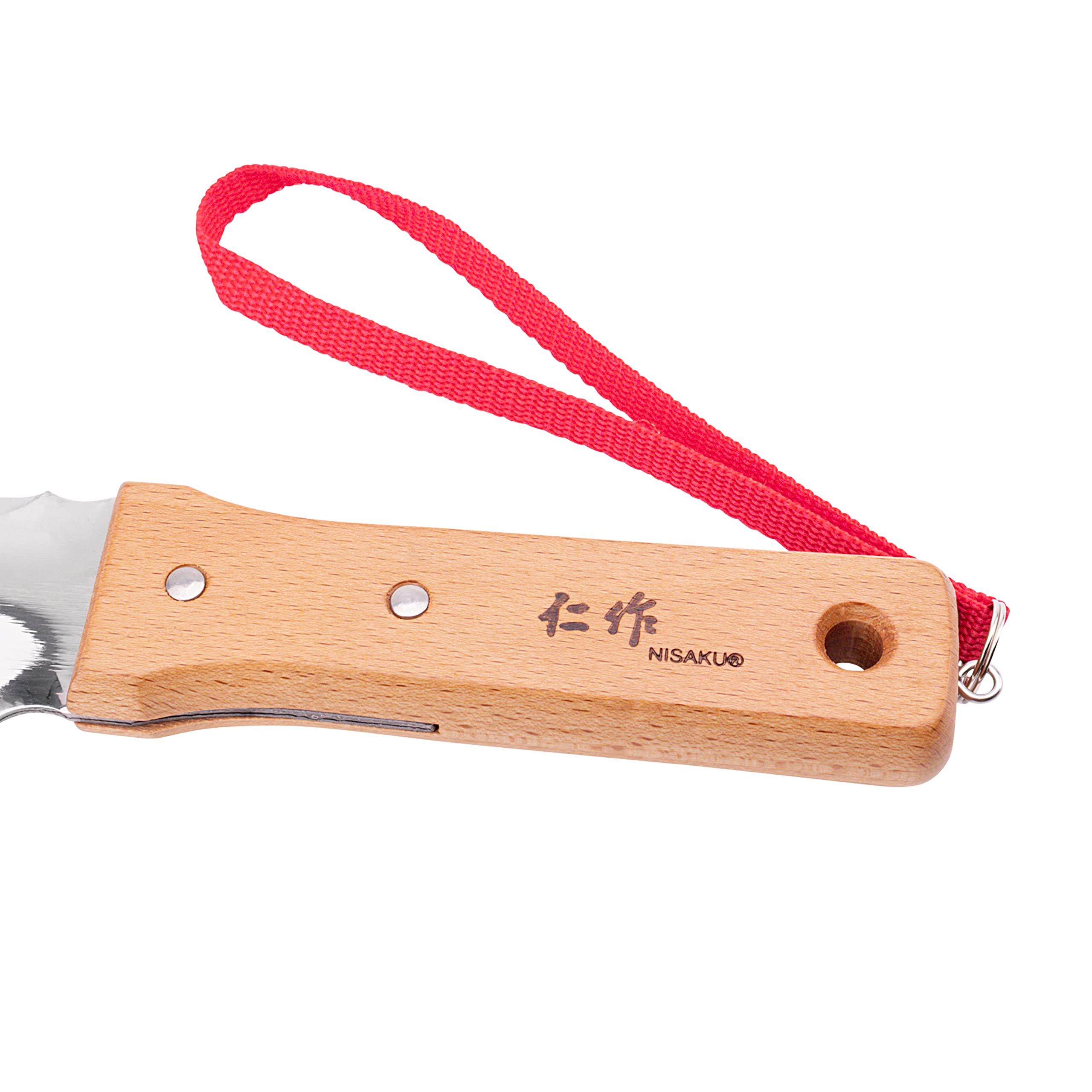 nisaku wooden handle close-up providing ergonomic grip and reduced fatigue