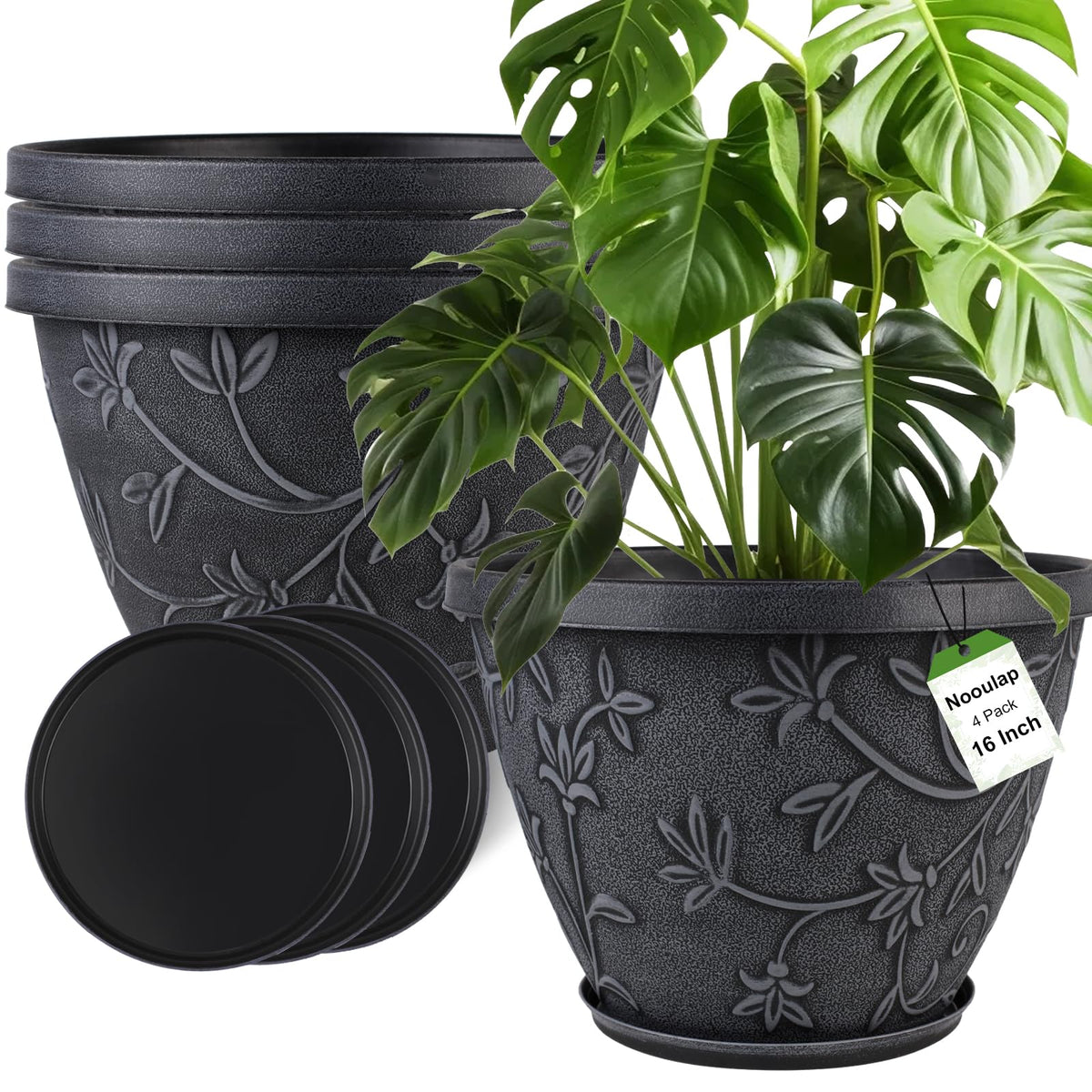 Nooulap front view 16-inch gray pot showing modern look and curb appeal