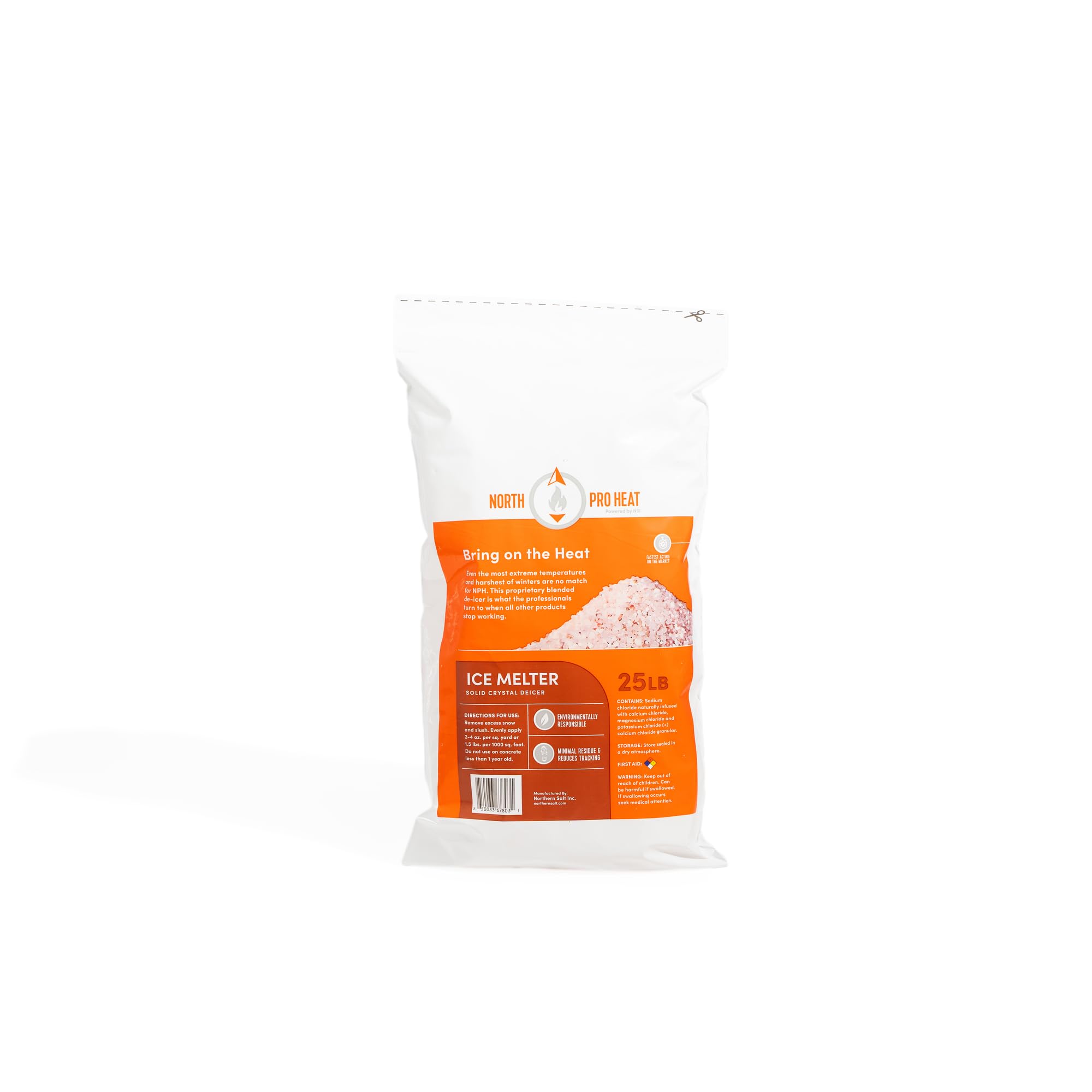 Northern Salt front bag showing resealable 25 lb packaging and clear labeling benefit