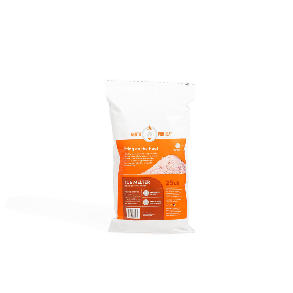 Northern Salt front bag showing resealable 25 lb packaging and clear labeling benefit