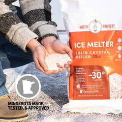Northern Salt bag beside common objects to show 25 lb scale and storage convenience benefit