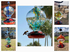 Novoto metal base with four flower ports allowing multiple birds to feed