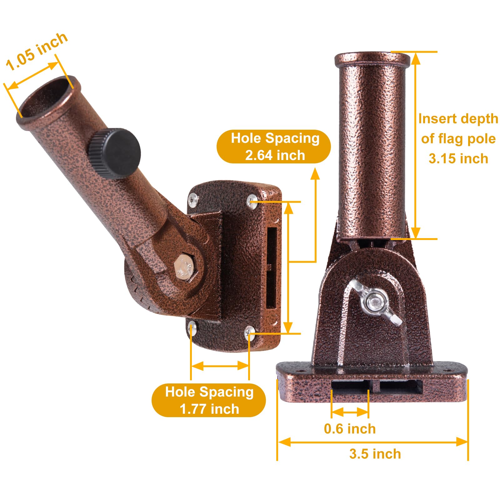 NQ flag pole holder attached to rail using straps illustrating no-drill mounting option