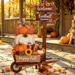 Nuanchu front wheelbarrow pumpkin display adding rustic curb appeal