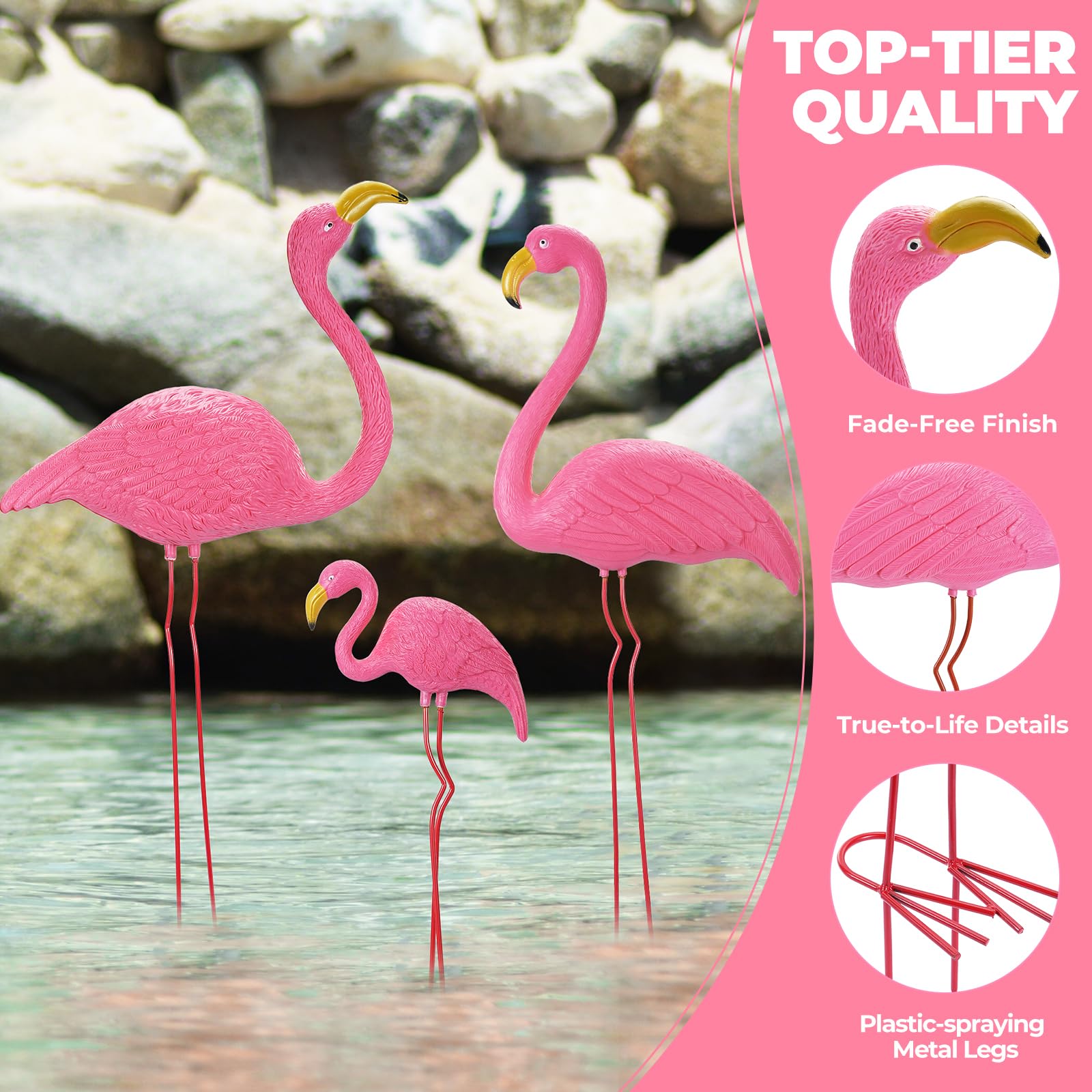 Ohuhu flamingo iron leg and stake detail for secure outdoor stability