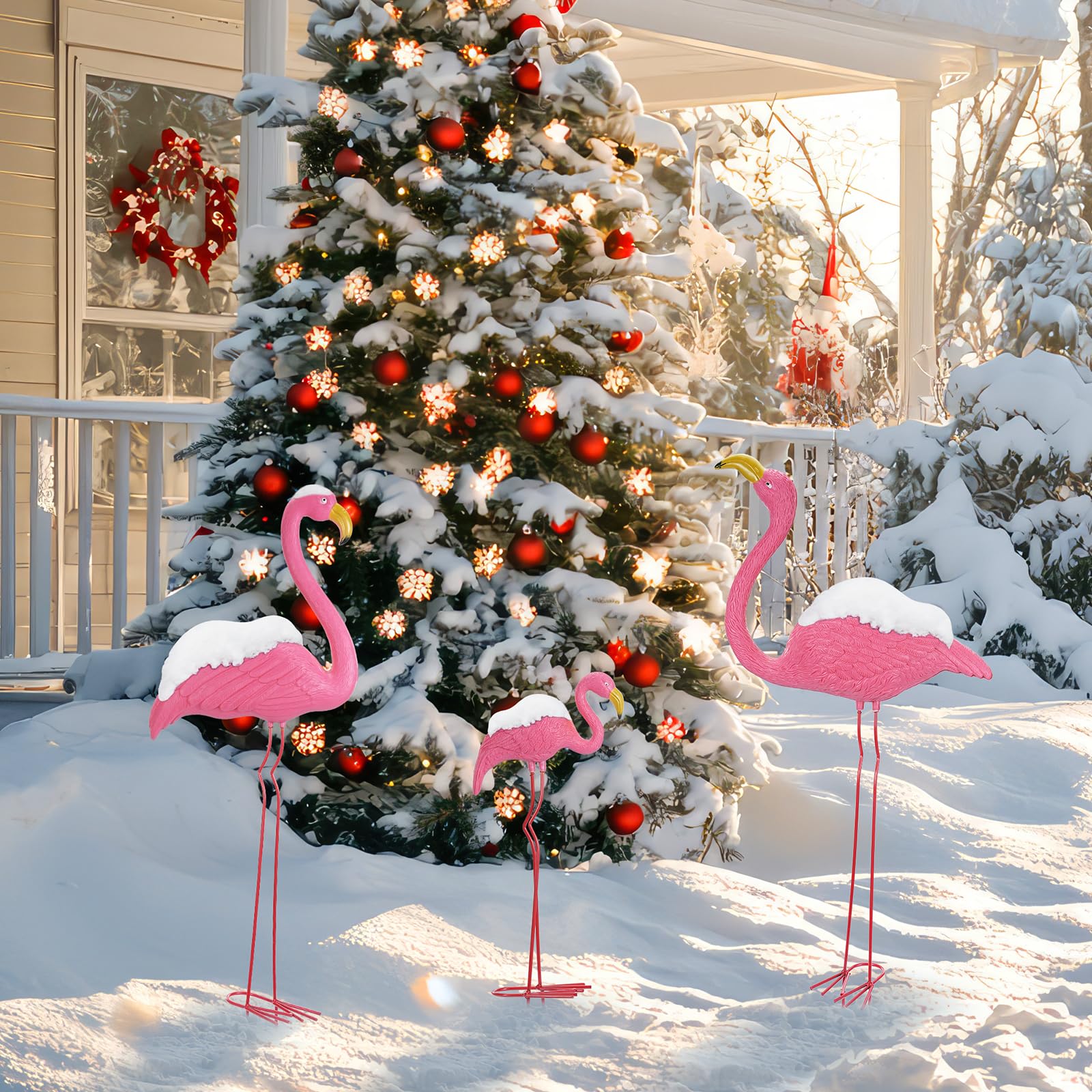 Ohuhu flamingo beside chair for scale demonstrating actual heights