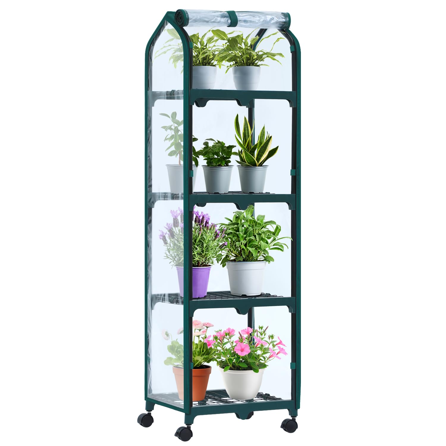 Ohuhu front view of mini greenhouse showing transparent cover and shelves for easy monitoring