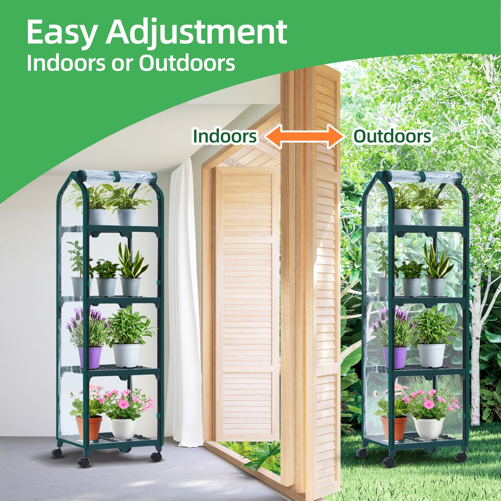 Ohuhu close-up of shelf surface supporting pots and propagation trays for organized growing