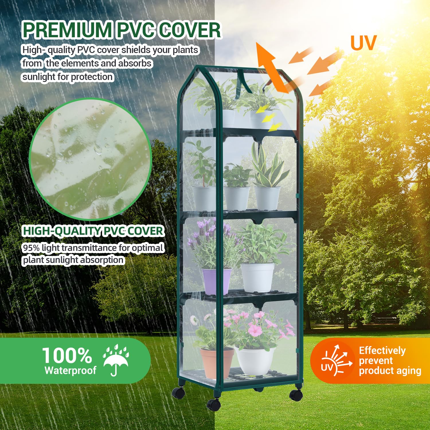 Ohuhu zipper roll-up door displayed open for ventilation and pest protection