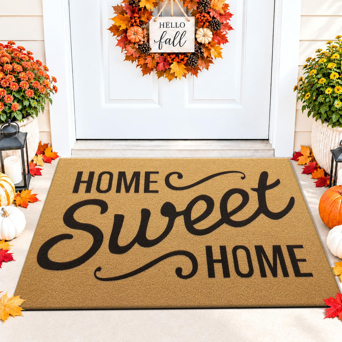 OLANLY front view welcome mat showing design and curb appeal