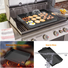 Onlyfire griddle on a gas grill producing even heat ideal for outdoor cooking